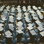 blue and white academic hat